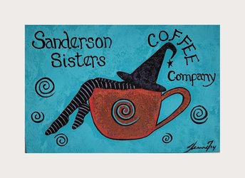 Witch in Coffee Cup - Original Painting on Birch Wood