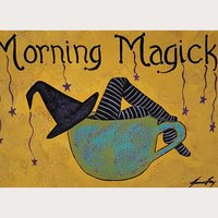 Witch in Coffee Cup - Morning Magick- Original Painting on Birch Wood