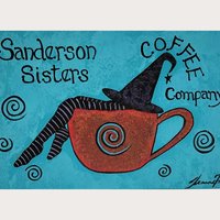Witch in Coffee Cup - Original Painting on Birch Wood