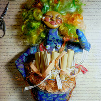 OOAK Cloth and Clay Art Doll for Womens Empowerment with Pink and Green Hair