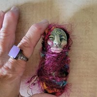 Conjuring Crone - OOAK Clay Poppet with Fabric Pouch 