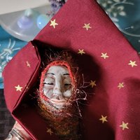 Conjuring Crone - OOAK Clay Sculpted Poppet with Fabric Pouch