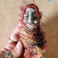 Conjuring Crone - OOAK Clay Sculpted Poppet with Fabric Pouch