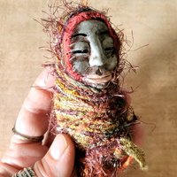 Conjuring Crone - OOAK Clay Sculpted Poppet with Fabric Pouch