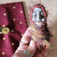 Conjuring Crone - OOAK Clay Sculpted Poppet with Fabric Pouch