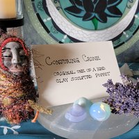 Conjuring Crone - OOAK Clay Sculpted Poppet with Fabric Pouch