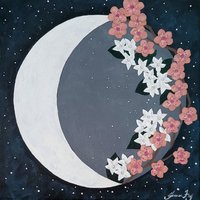 Sakura Jasmine Moon - Original Painting on Canvas 10x10