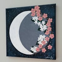 Sakura Jasmine Moon - Original Painting on Canvas 10x10