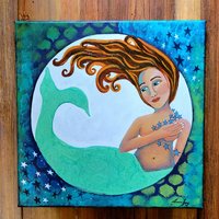Mermaid Moon - Original Contemporary Folk Painting 12x12