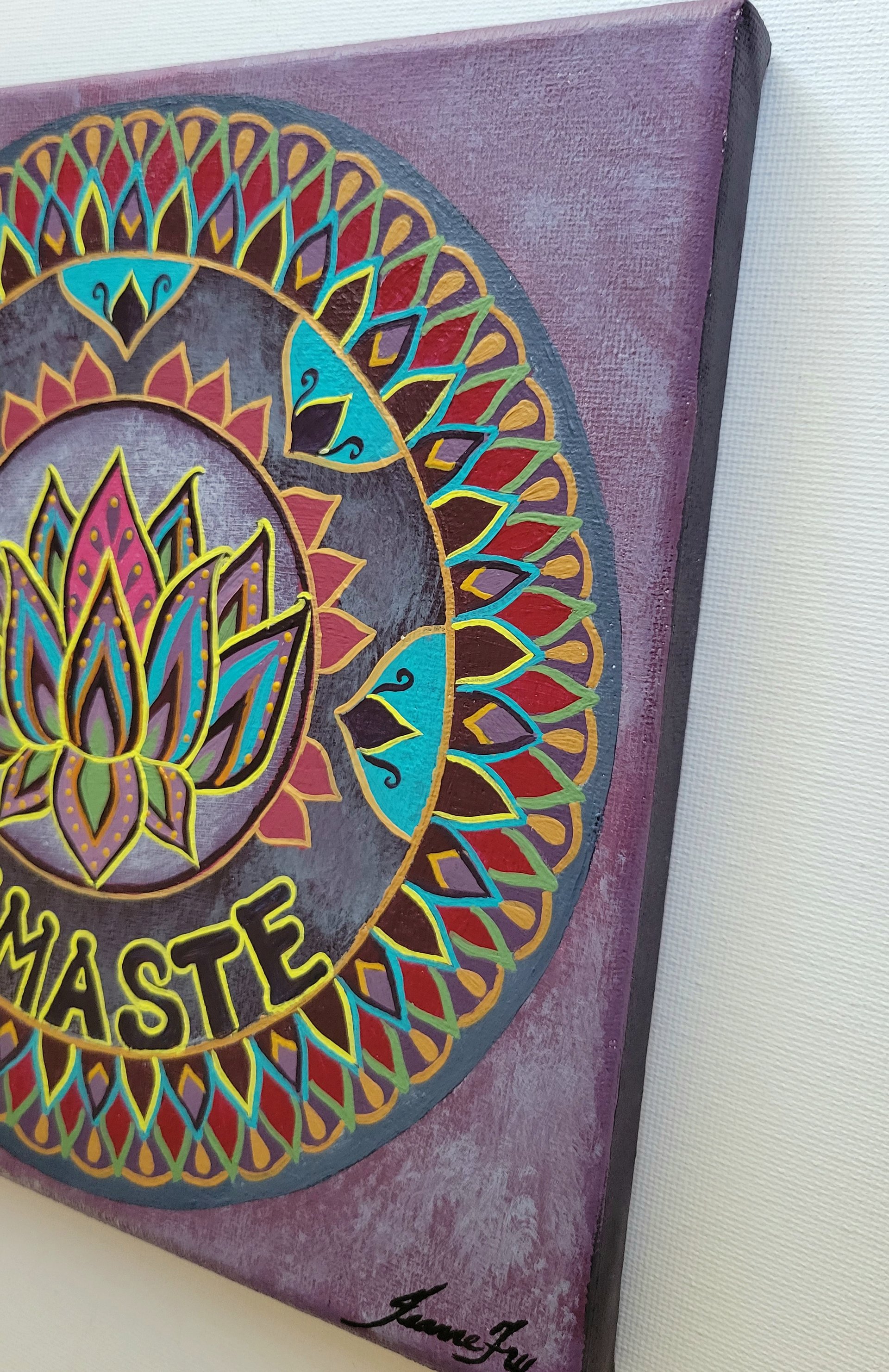Namaste - Original Mandala Painting on Canvas 8x8