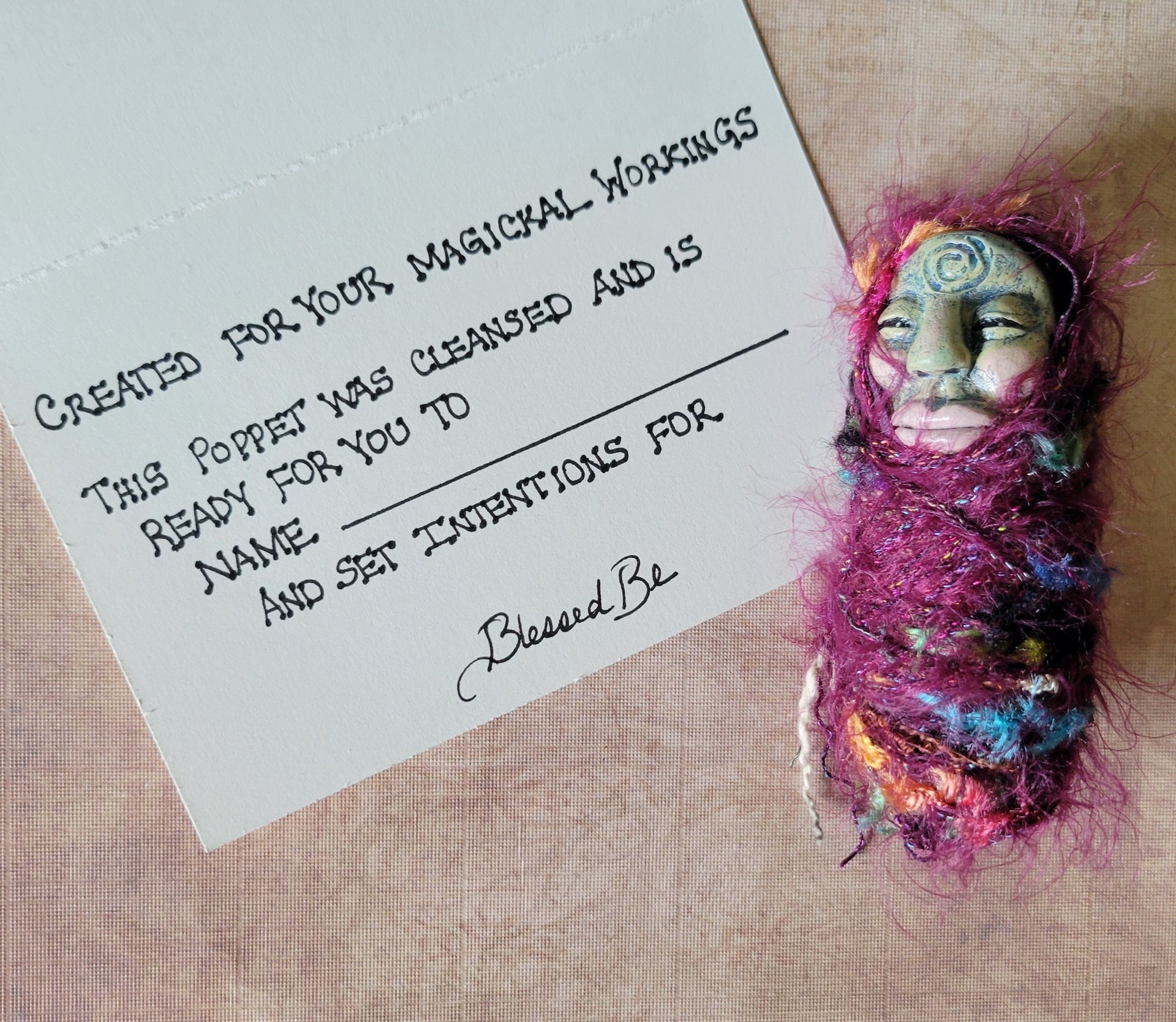 Conjuring Crone - OOAK Clay Poppet with Fabric Pouch 