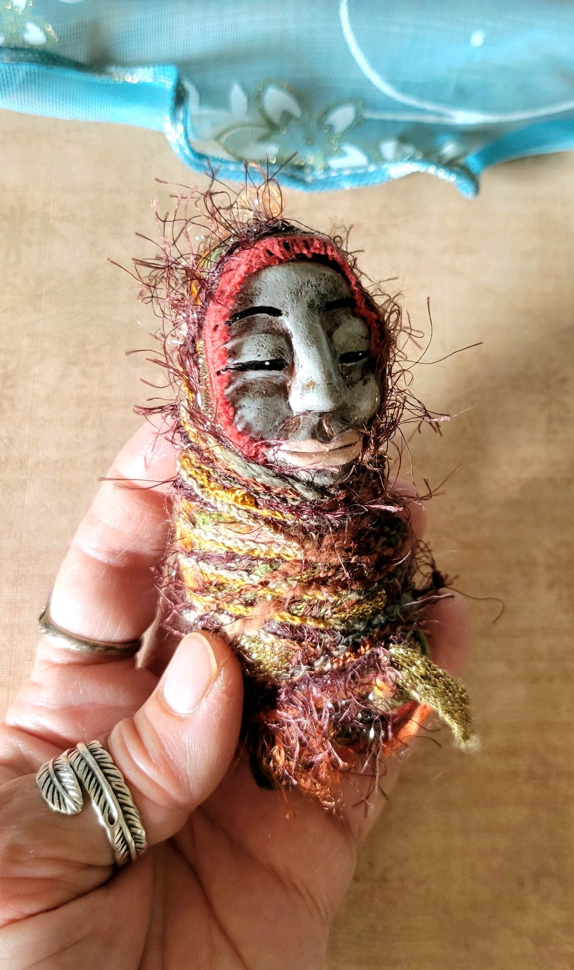 Conjuring Crone - OOAK Clay Sculpted Poppet with Fabric Pouch