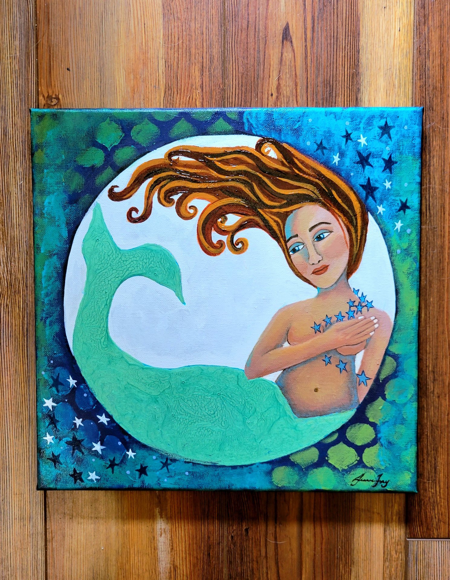 Mermaid Moon - Original Contemporary Folk Painting 12x12