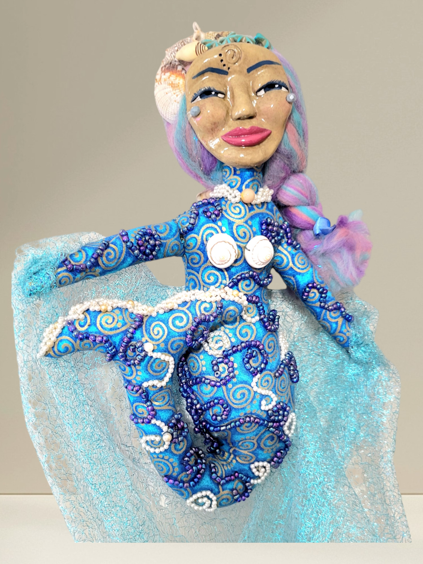 OOAK Beaded  Mermaid Art Doll - Lana of the Calm Waters