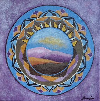 Mountain Magic - Original Mandala Painting  - Purple Mountains