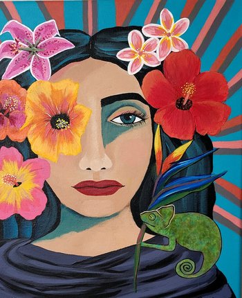 Laka - Hawaiian Goddess of Beauty and the Hula Dance - Original Painting with Tropical Flowers