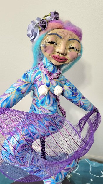 Myrtle - OOAK Beaded Mermaid Art Doll on Display Stand